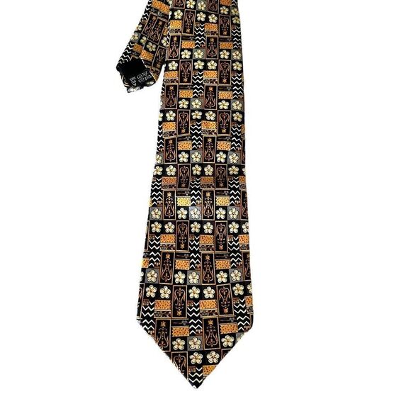 Vintage Art Deco Style Silk Tie F. Goldschmidt Made in France Black + Gold - Picture 2 of 3